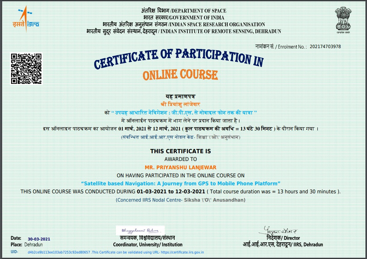 Satellite Based Navigation Certificate