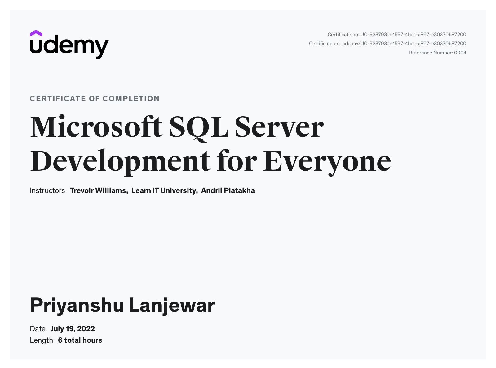 Microsoft SQL Server Certificate